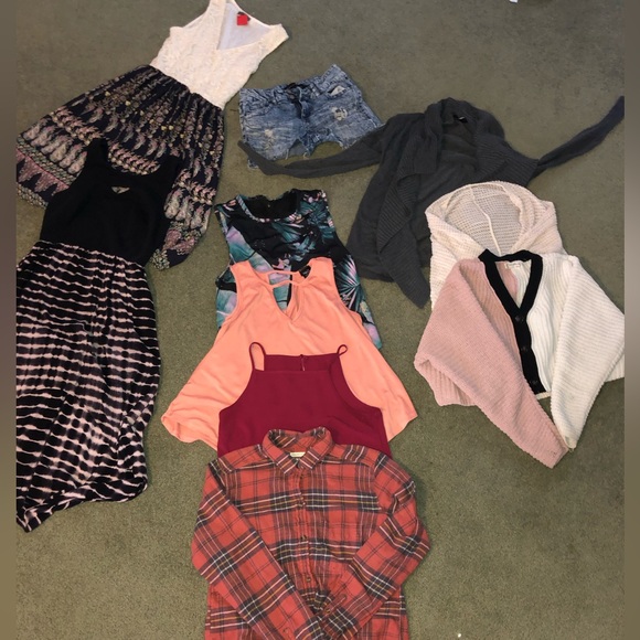 Tops - 10 item bundle 3 sweaters 1 pair shorts 3 sleeveless tops 1 flannel 
2 dresses